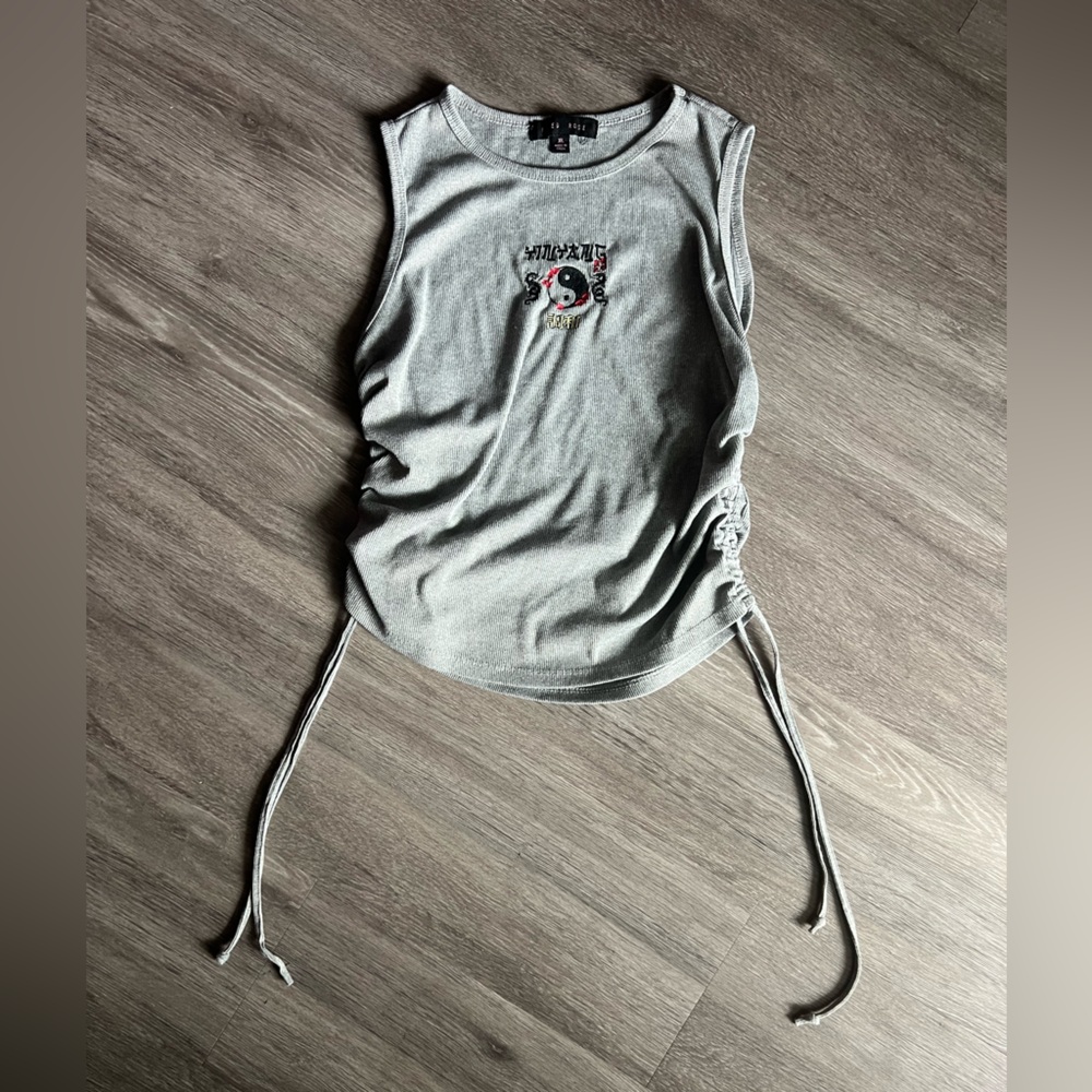 Trendy Gray Tank Top with Side Drawstring